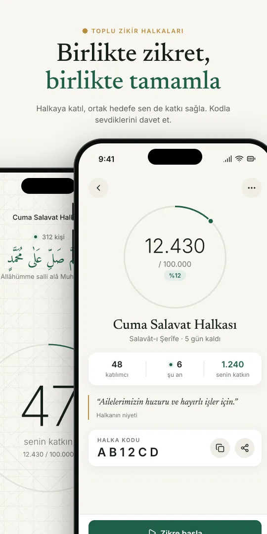 Canlı toplu zikir halkası ekranı