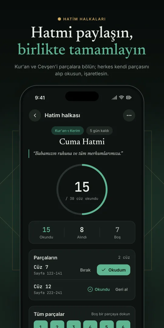Paylaşımlı hatim halkası ekranı