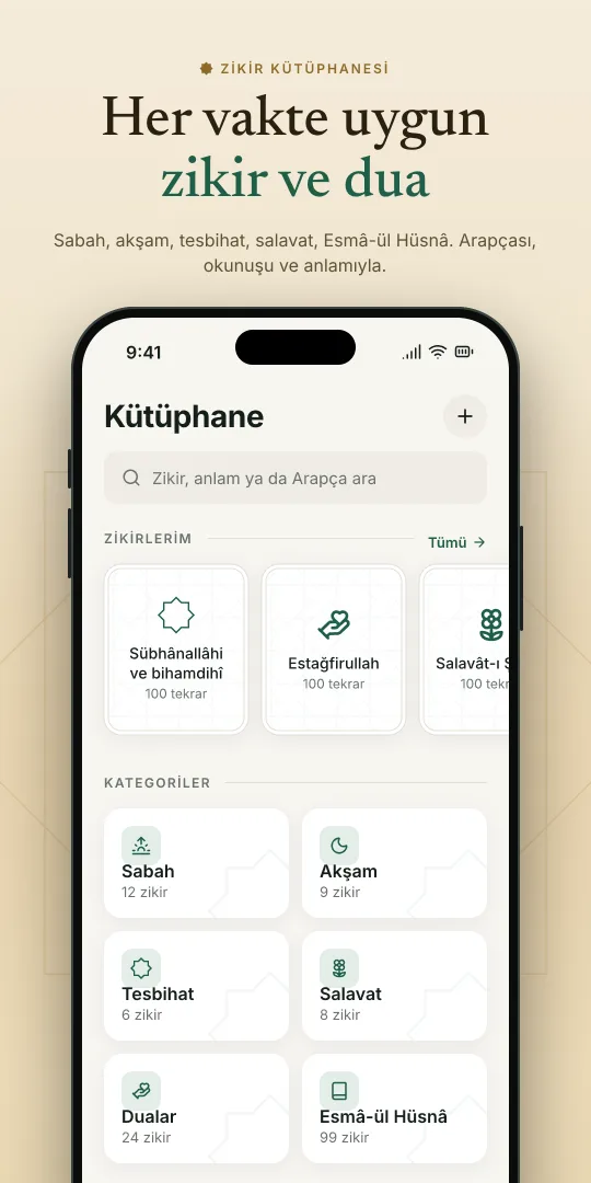 Zikir kütüphanesi ekranı